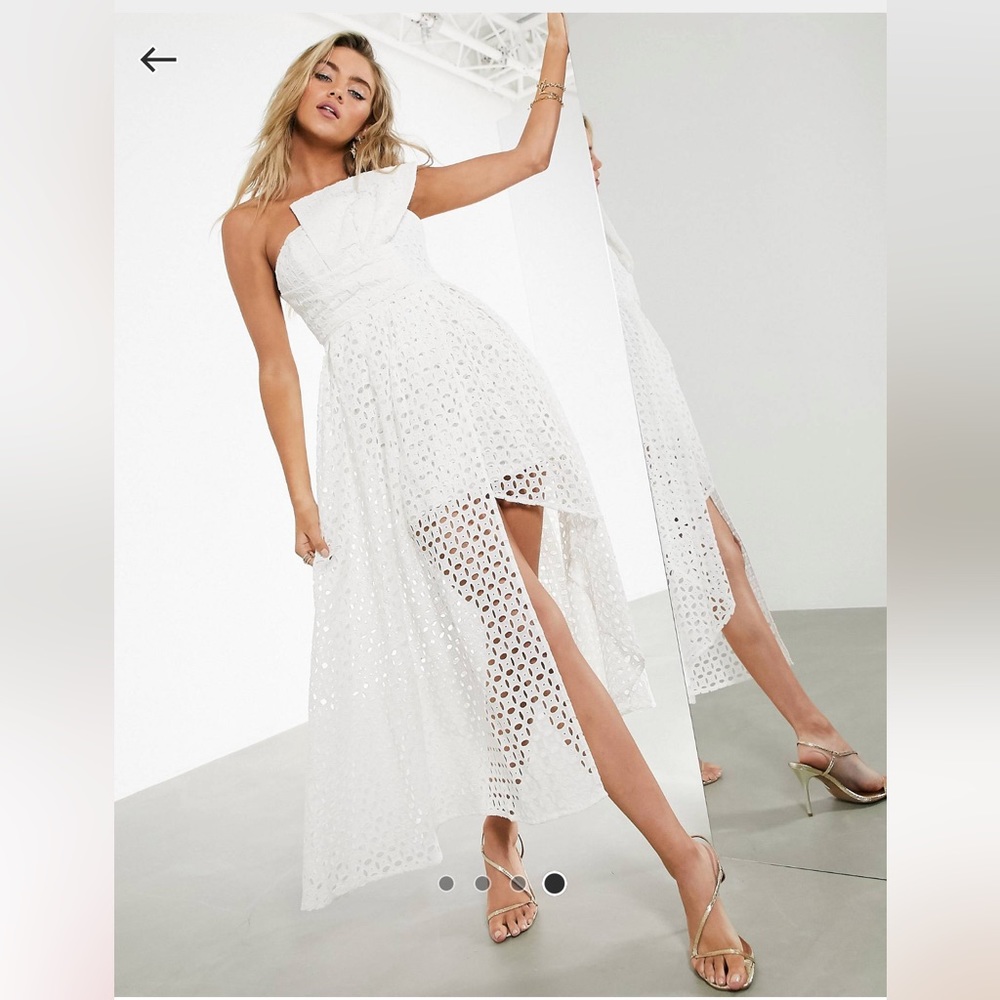 Asos broderie one shoulder dress with asymmetric hem